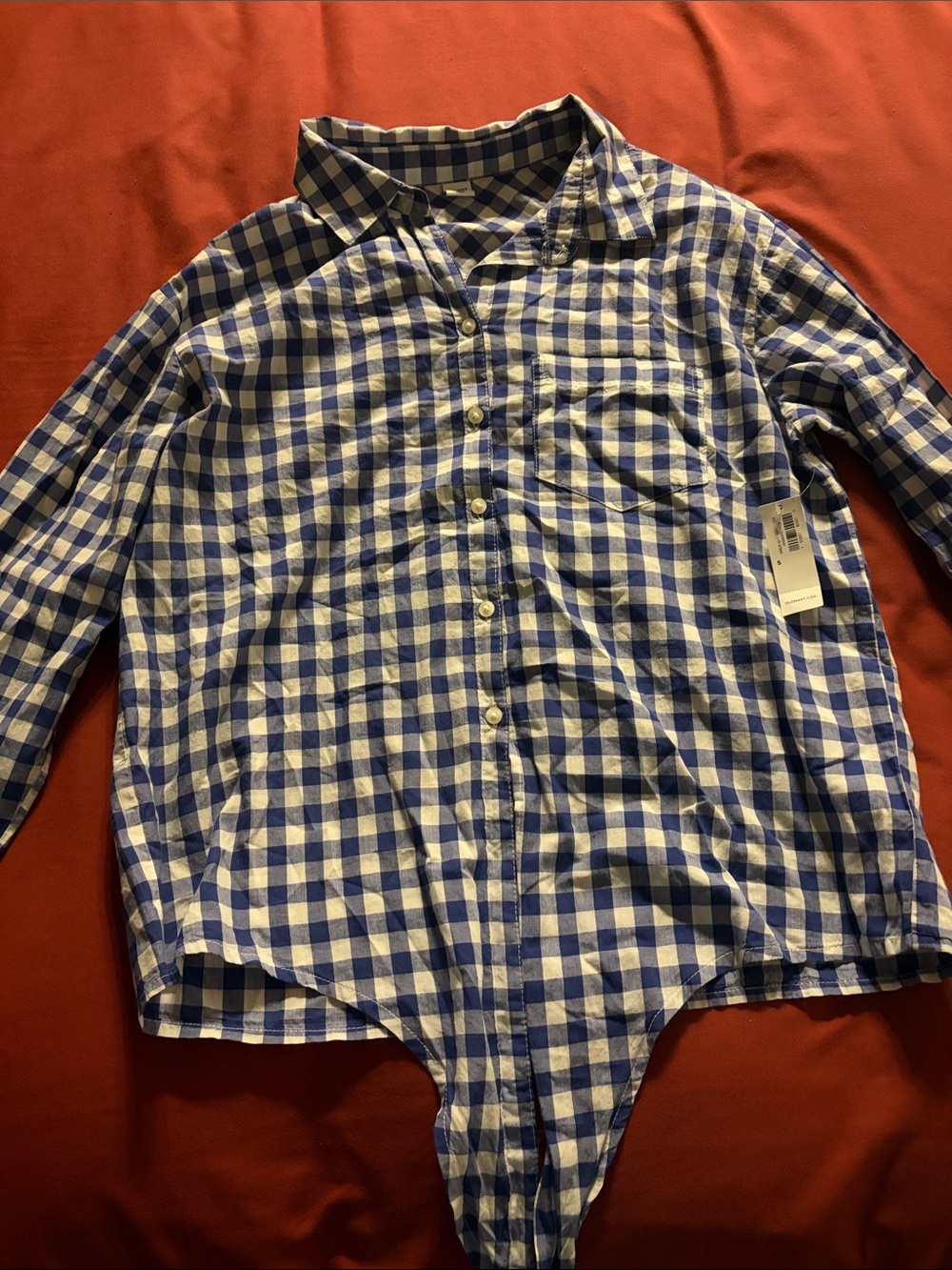 Old Navy Blue and White Gingham Button-Front Blouse